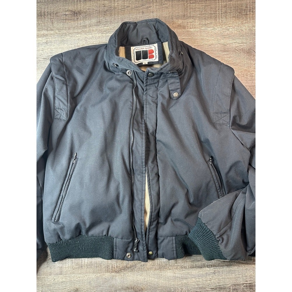 William Barry Vintage 1980s Navy Bomber Jacket Full Zip Hidden Hood XL